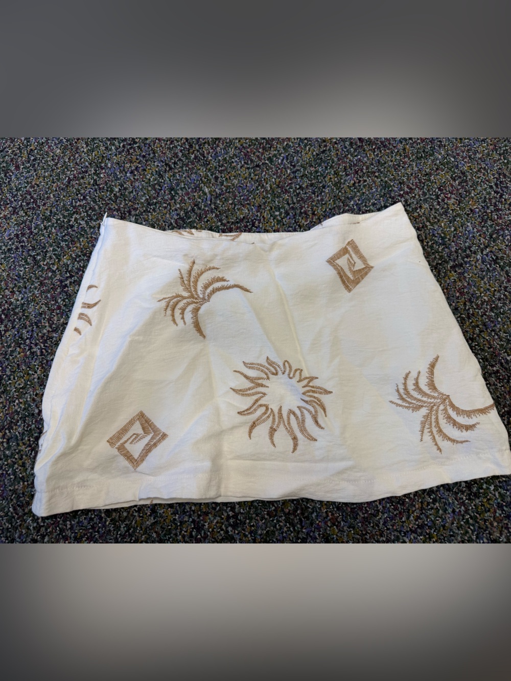 Embroidered Cream Skirt with Tan Sun Motifs